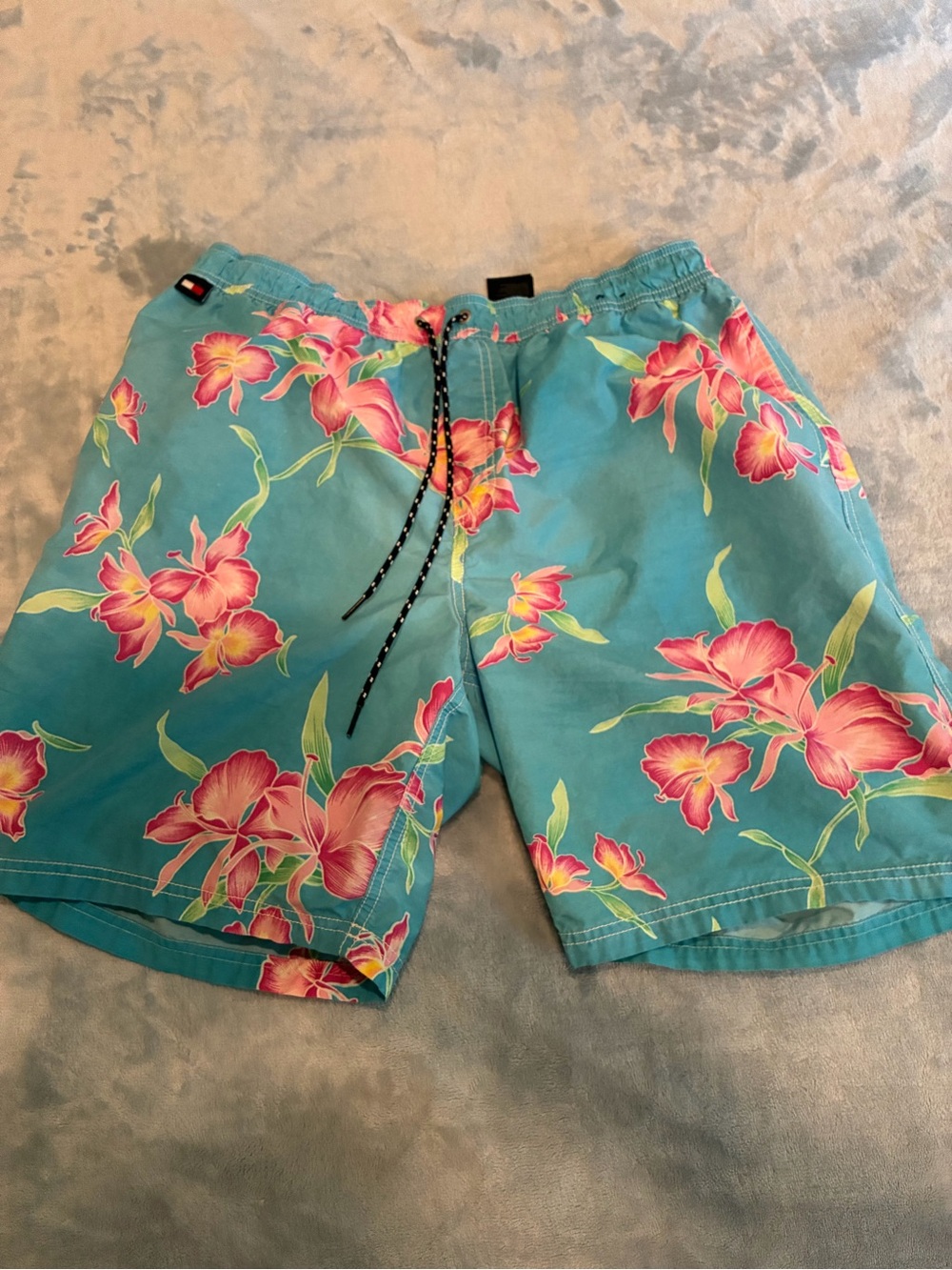Tommy Hilfiger Turquoise Floral Swim Shorts with Pink Flowers